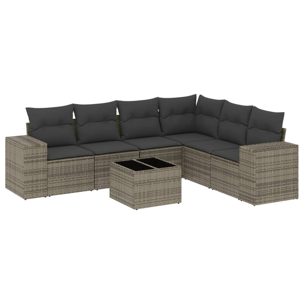 Set Divani da Giardino 7 pz con Cuscini Grigio in Polyrattan - homemem39