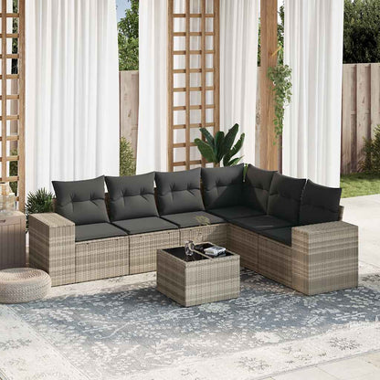 Set Divani da Giardino 7pz con Cuscini Grigio Chiaro Polyrattan - homemem39