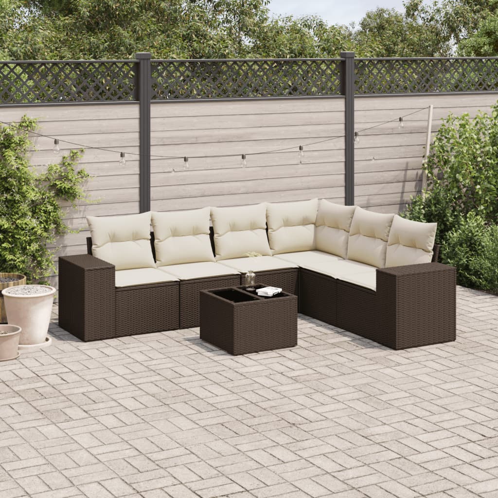 Set Divani da Giardino 7 pz con Cuscini Marrone in Polyrattan - homemem39