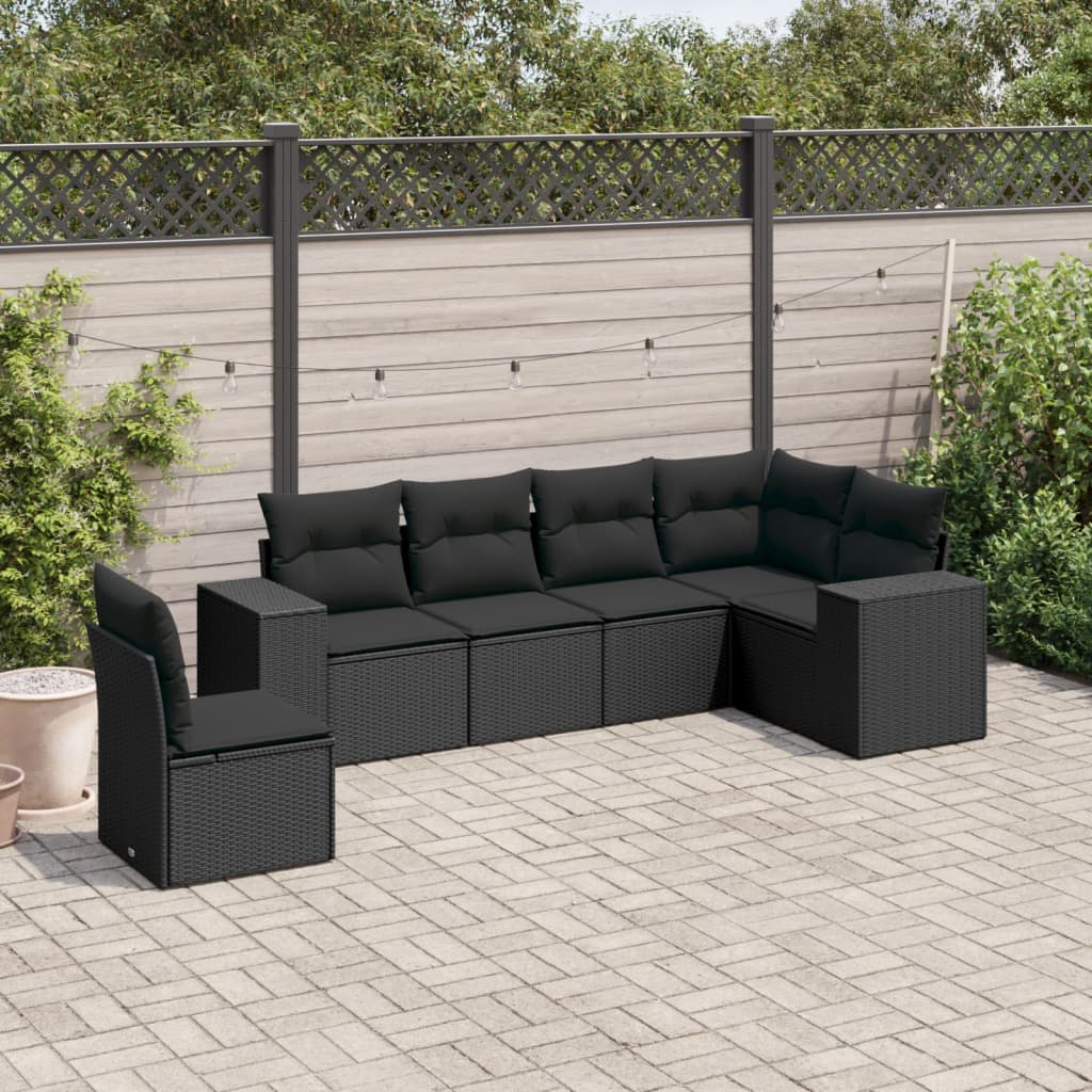 Set Divano da Giardino 6 pz con Cuscini Nero in Polyrattan - homemem39
