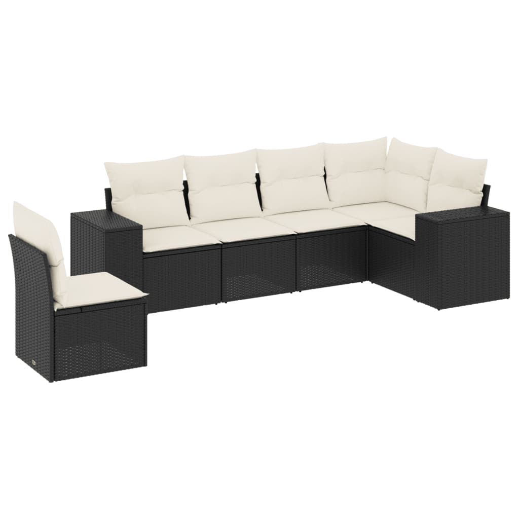 Set Divano da Giardino 6 pz con Cuscini Nero in Polyrattan - homemem39