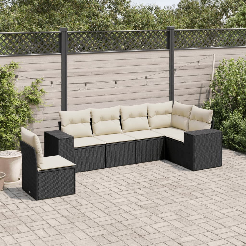 Set Divano da Giardino 6 pz con Cuscini Nero in Polyrattan - homemem39