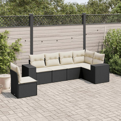 Set Divano da Giardino 6 pz con Cuscini Nero in Polyrattan - homemem39