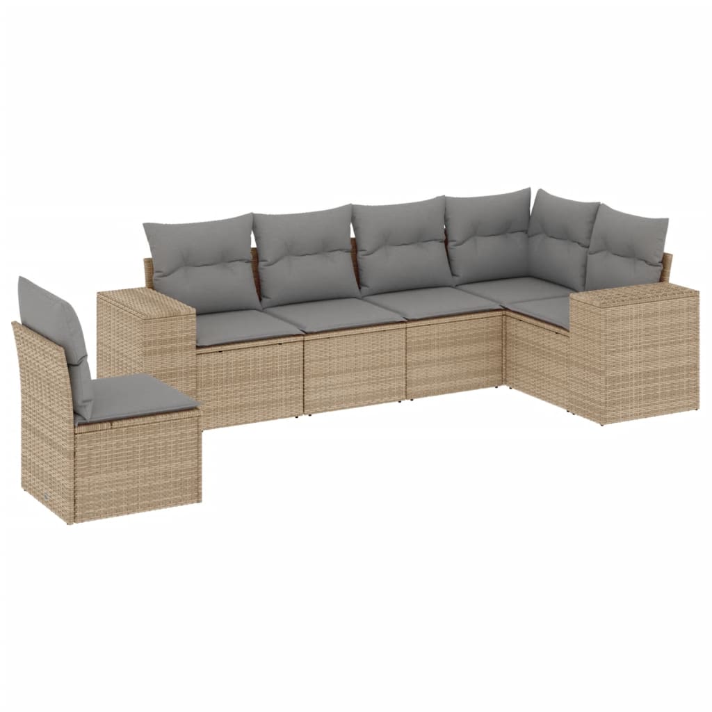 Set Divano da Giardino 6 pz con Cuscini Beige in Polyrattan - homemem39