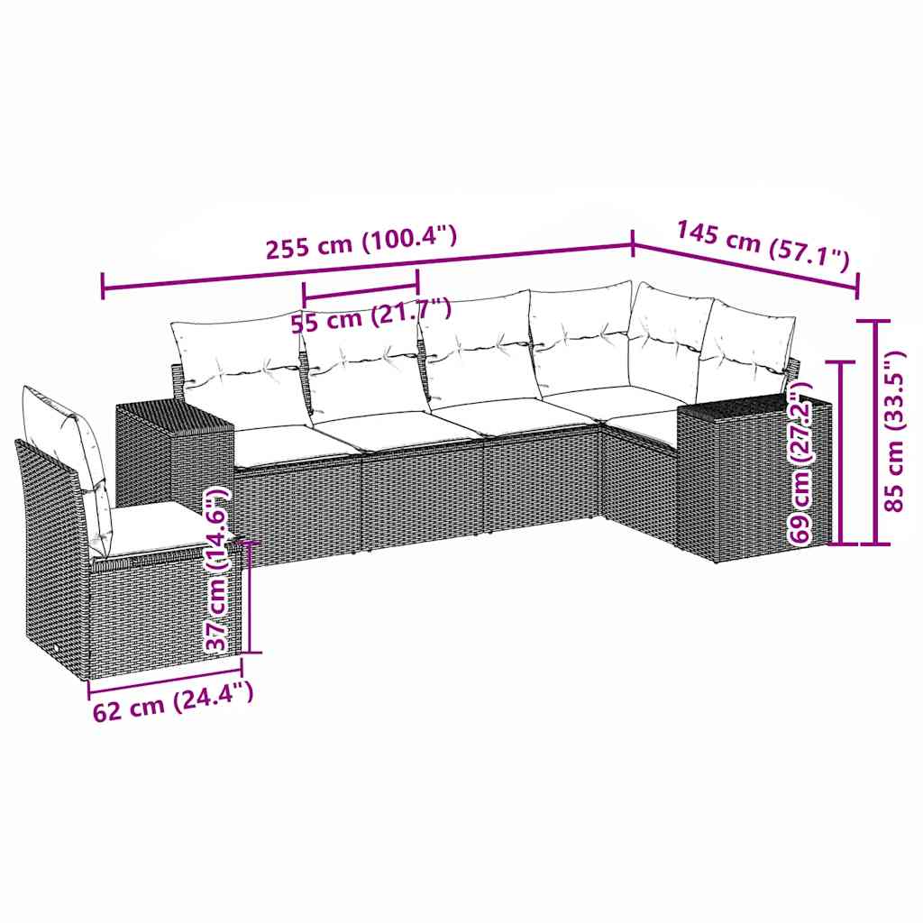 Set Divano da Giardino 6pz con Cuscini Grigio Chiaro Polyrattan - homemem39