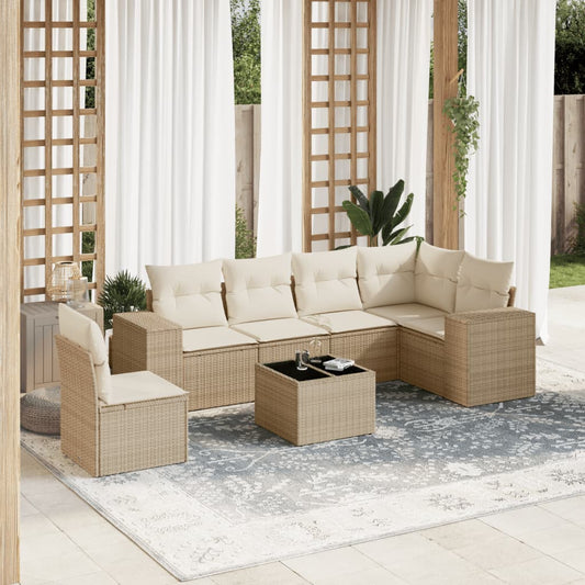 Set Divani da Giardino 7 pz con Cuscini Beige in Polyrattan - homemem39