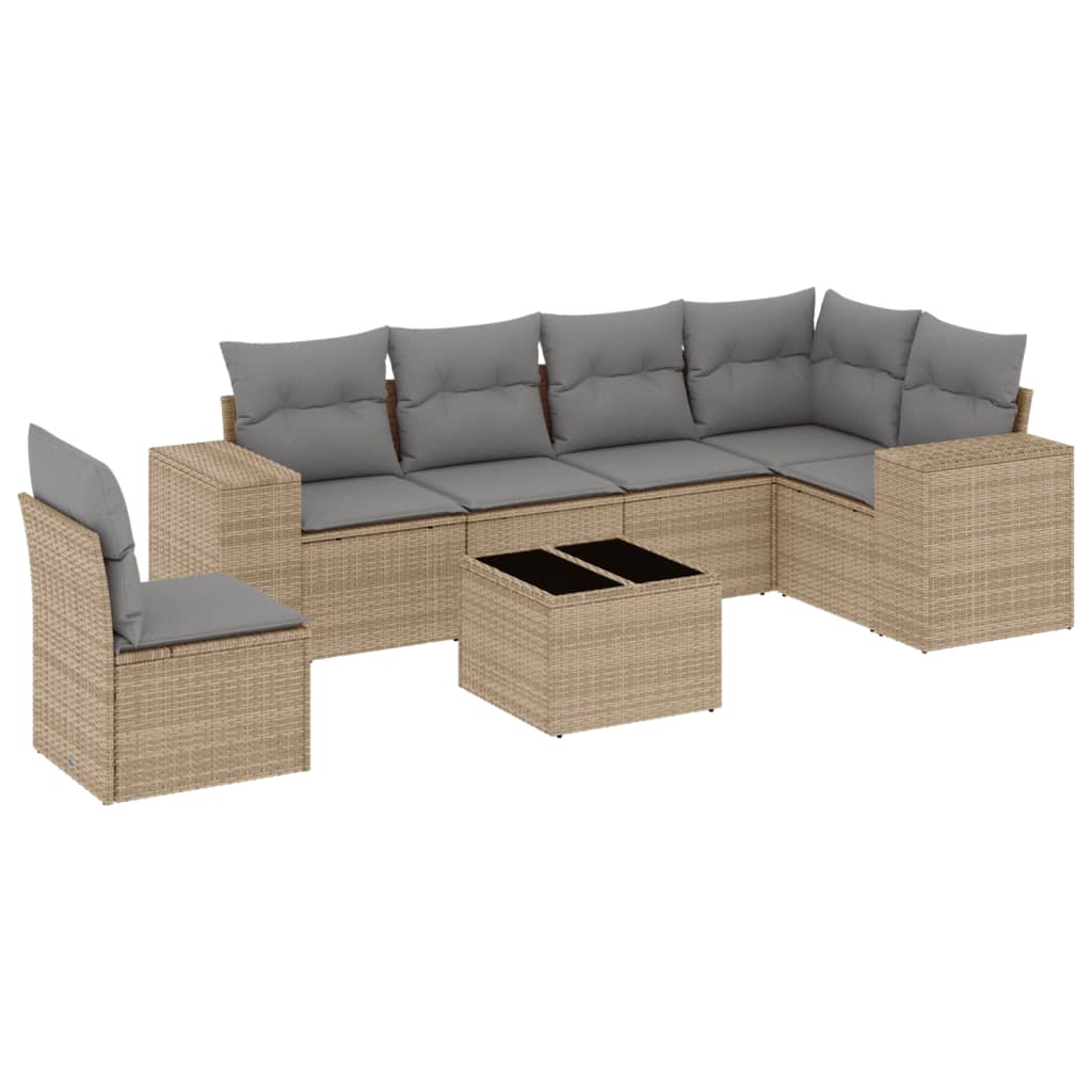 Set Divani da Giardino 7 pz con Cuscini Beige in Polyrattan - homemem39