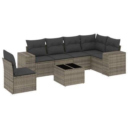 Set Divani da Giardino 7 pz con Cuscini Grigio in Polyrattan - homemem39