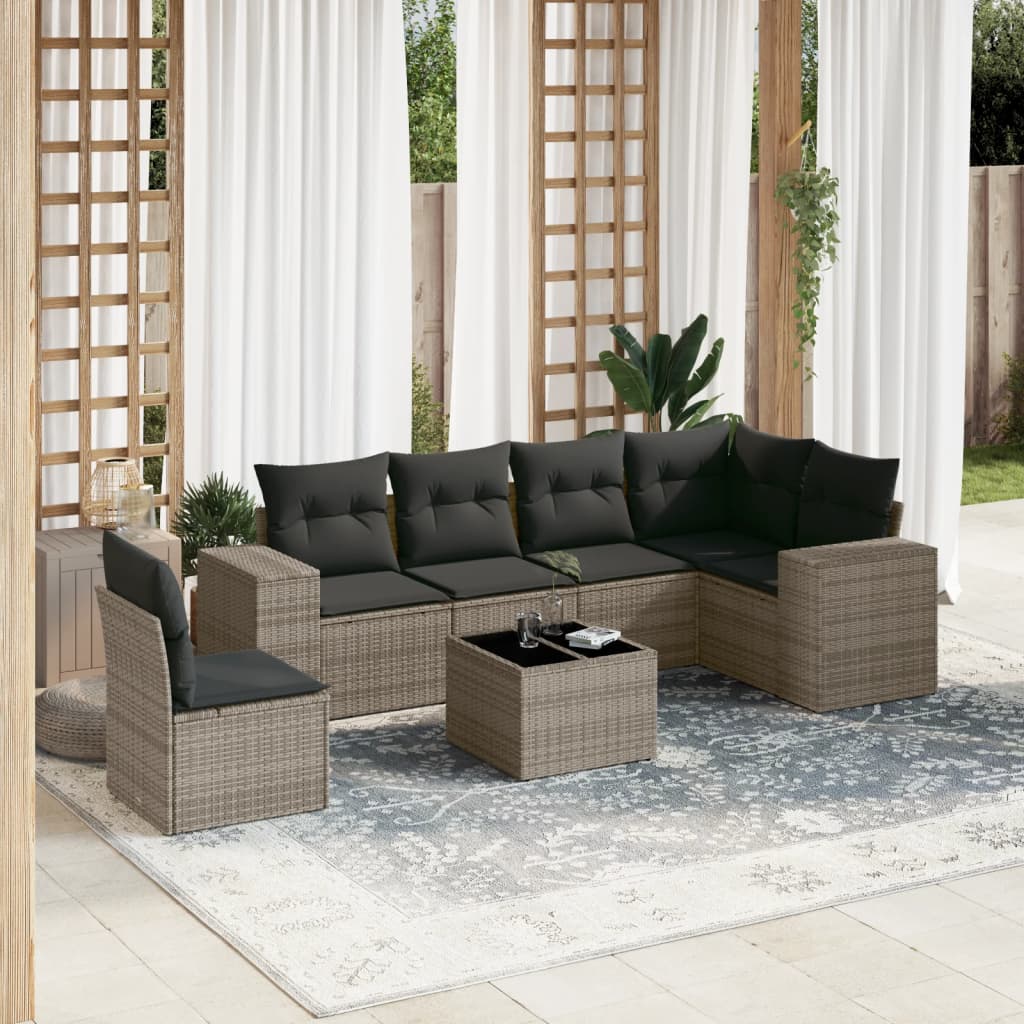 Set Divani da Giardino 7 pz con Cuscini Grigio in Polyrattan - homemem39