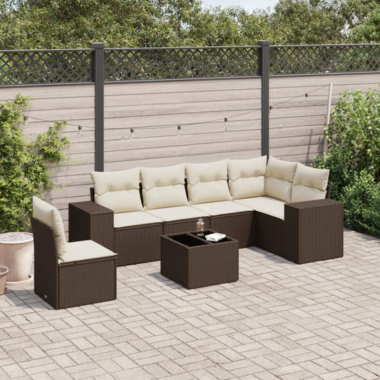 Set Divani da Giardino 7 pz con Cuscini Marrone in Polyrattan - homemem39
