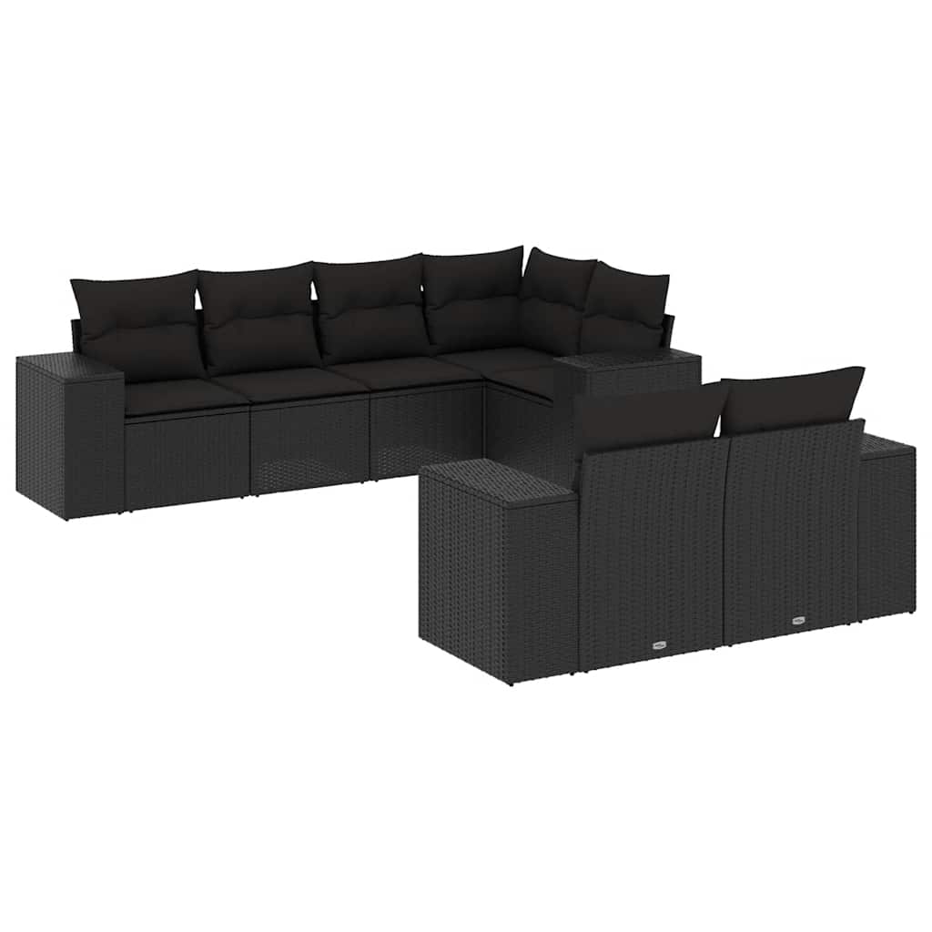 Set Divani da Giardino con Cuscini 7pz Nero Polyrattan | homemem39