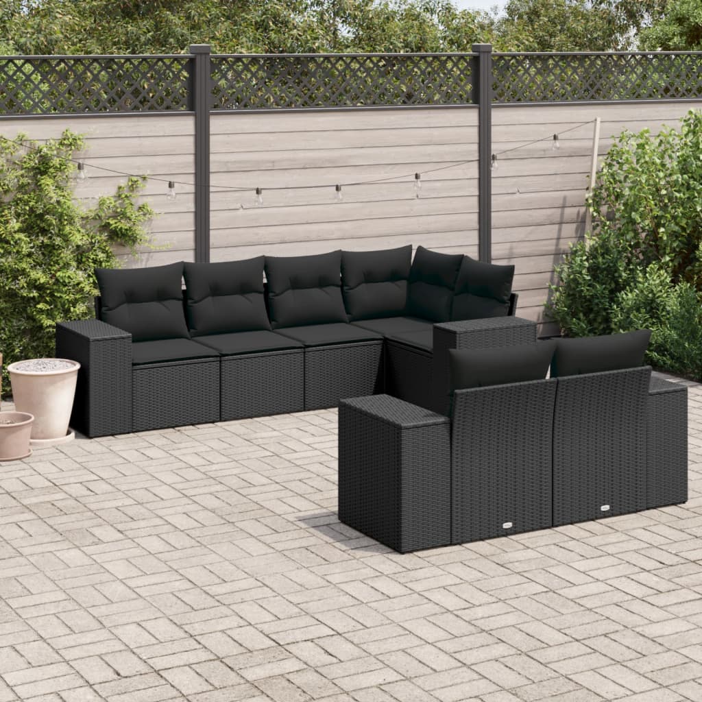 Set Divani da Giardino con Cuscini 7pz Nero Polyrattan - homemem39
