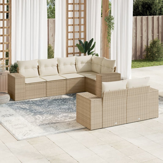 Set Divani da Giardino 7 pz con Cuscini Beige in Polyrattan - homemem39