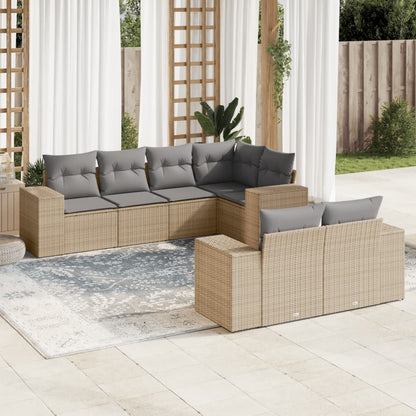 Set Divani da Giardino 7 pz con Cuscini Beige in Polyrattan - homemem39