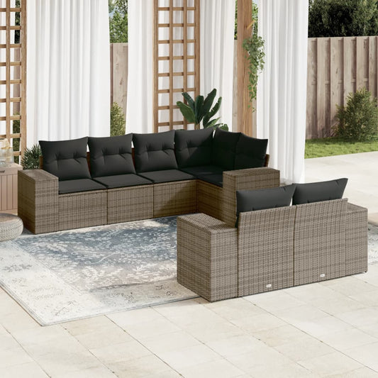 Set Divani da Giardino 7 pz con Cuscini Grigio in Polyrattan - homemem39