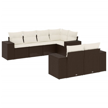 Set Divani da Giardino 7 pz con Cuscini Marrone in Polyrattan - homemem39