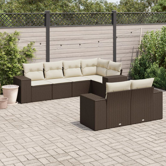 Set Divani da Giardino 7 pz con Cuscini Marrone in Polyrattan - homemem39