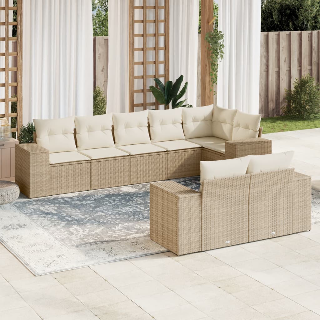 Set Divano da Giardino 8 pz con Cuscini Beige in Polyrattan - homemem39