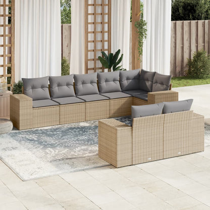 Set Divano da Giardino 8 pz con Cuscini Beige in Polyrattan - homemem39