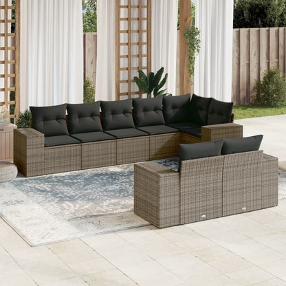 Set Divano da Giardino 8 pz con Cuscini Grigio in Polyrattan - homemem39