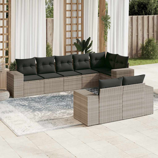 Set Divano da Giardino 8pz con Cuscini Grigio Chiaro Polyrattan - homemem39
