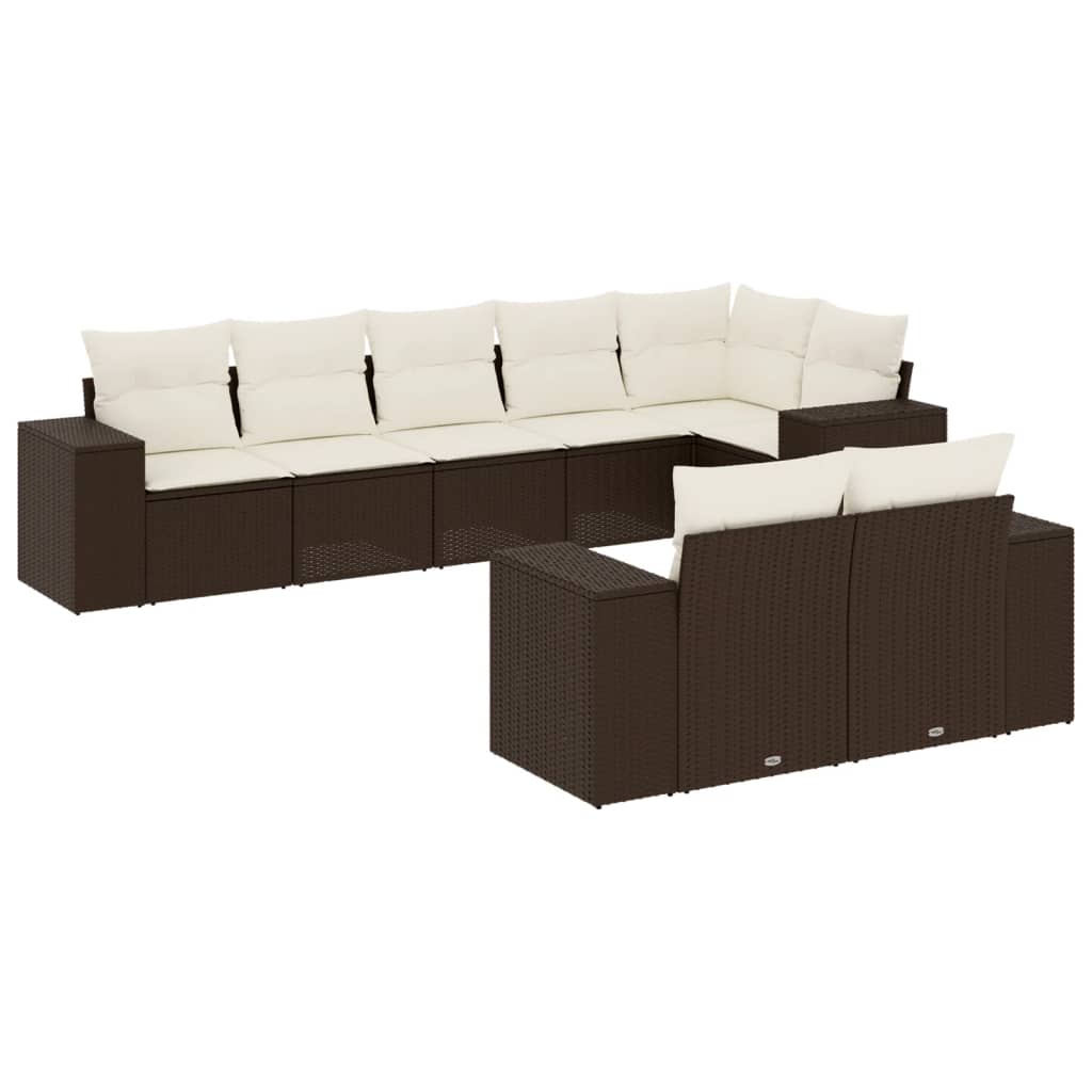 Set Divani da Giardino 8 pz con Cuscini Marrone in Polyrattan - homemem39