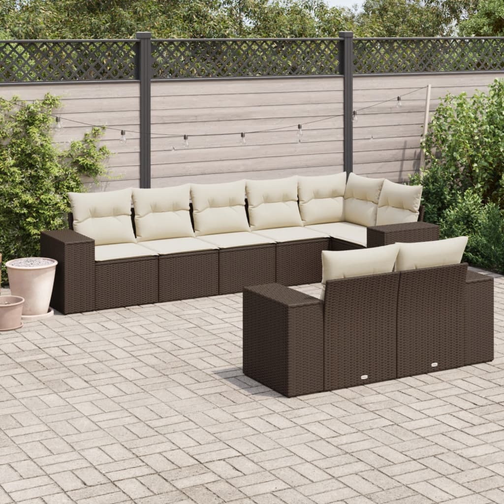 Set Divani da Giardino 8 pz con Cuscini Marrone in Polyrattan - homemem39