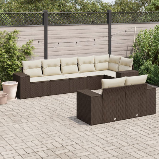Set Divani da Giardino 8 pz con Cuscini Marrone in Polyrattan - homemem39