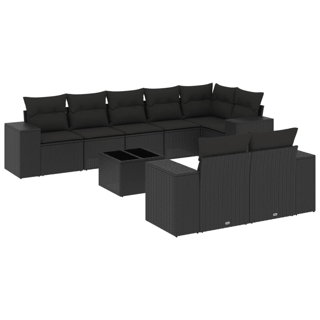 Set Divani da Giardino 9 pz con Cuscini Nero in Polyrattan - homemem39