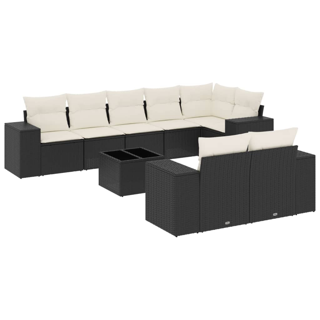 Set Divani da Giardino 9 pz con Cuscini Nero in Polyrattan - homemem39