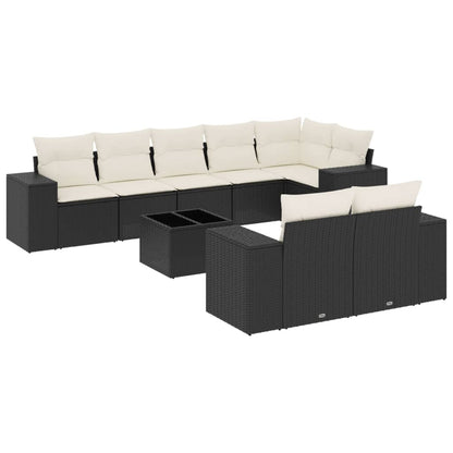 Set Divani da Giardino 9 pz con Cuscini Nero in Polyrattan - homemem39