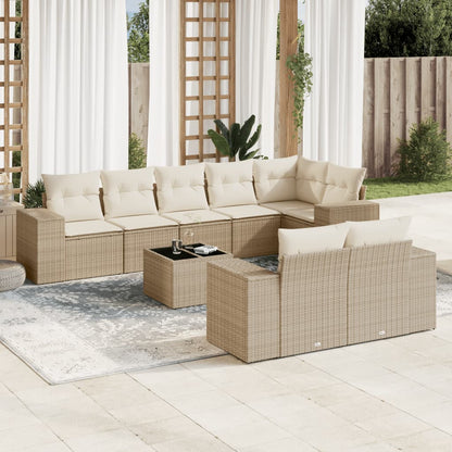 Set Divano da Giardino 9 pz con Cuscini Beige in Polyrattan - homemem39