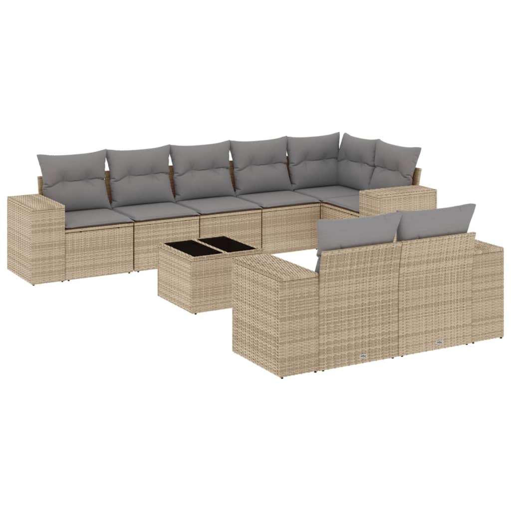 Set Divano da Giardino 9 pz con Cuscini Beige in Polyrattan - homemem39
