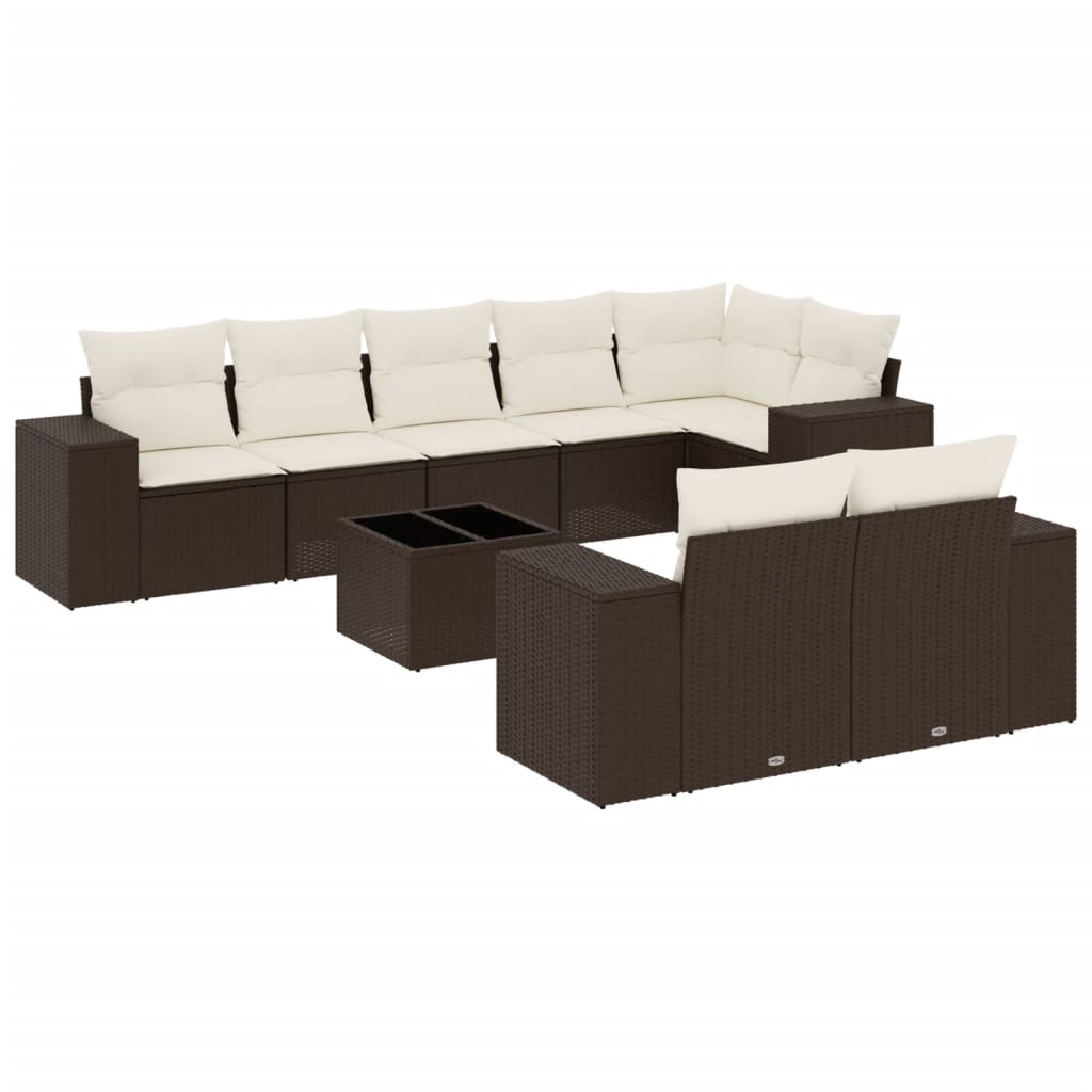 Set Divani da Giardino 9pz con Cuscini Marrone in Polyrattan - homemem39