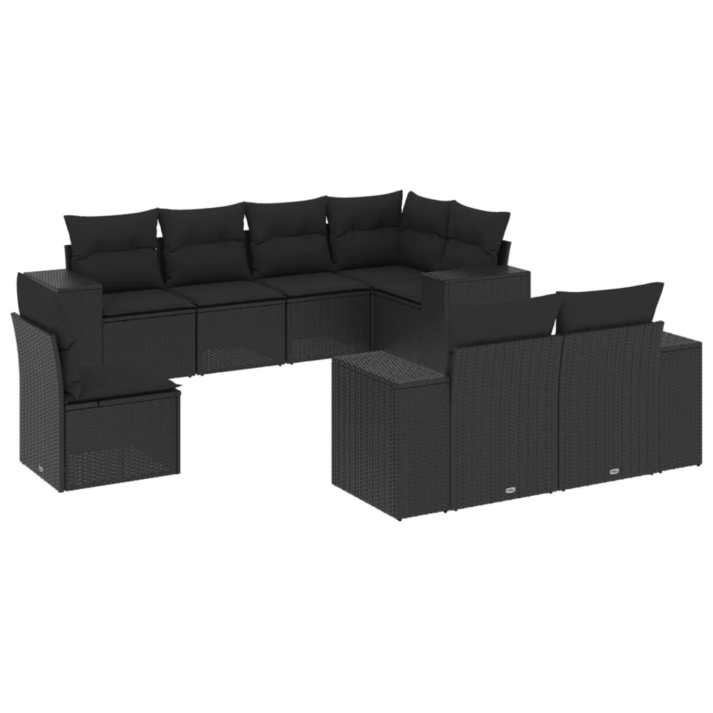 Set Divani da Giardino con Cuscini 8 pz Nero in Polyrattan - homemem39