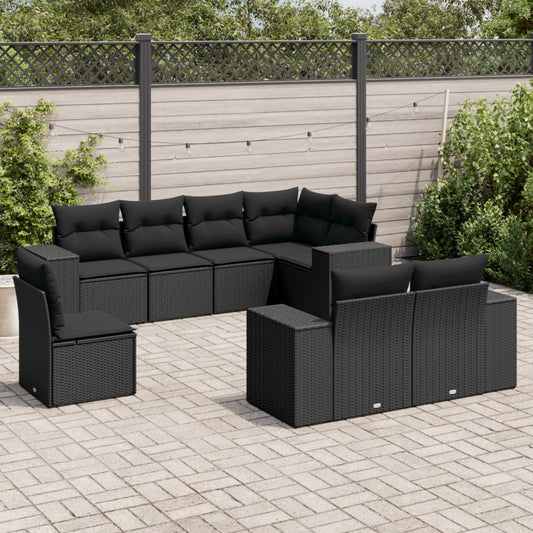 Set Divani da Giardino con Cuscini 8 pz Nero in Polyrattan - homemem39