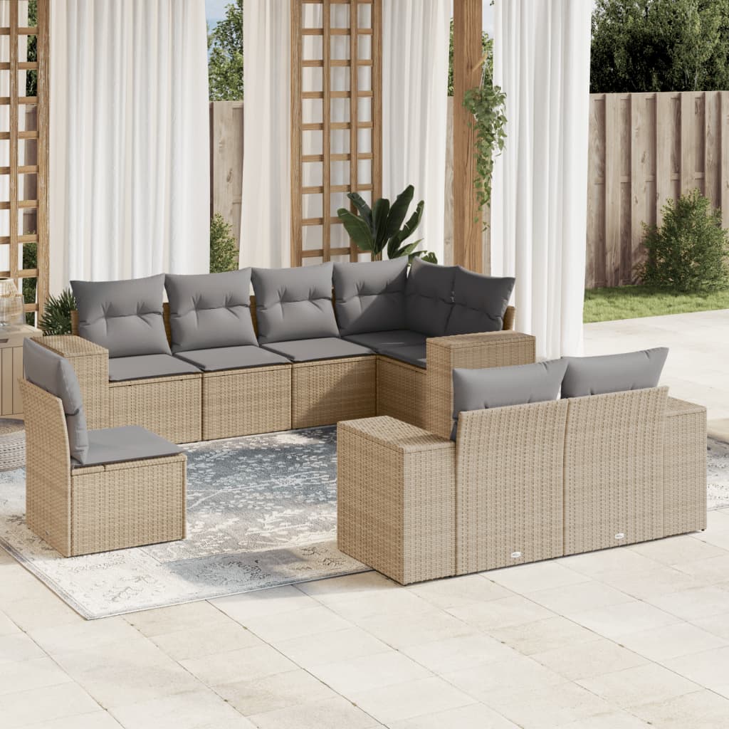 Set Divano da Giardino 8 pz con Cuscini Beige in Polyrattan - homemem39