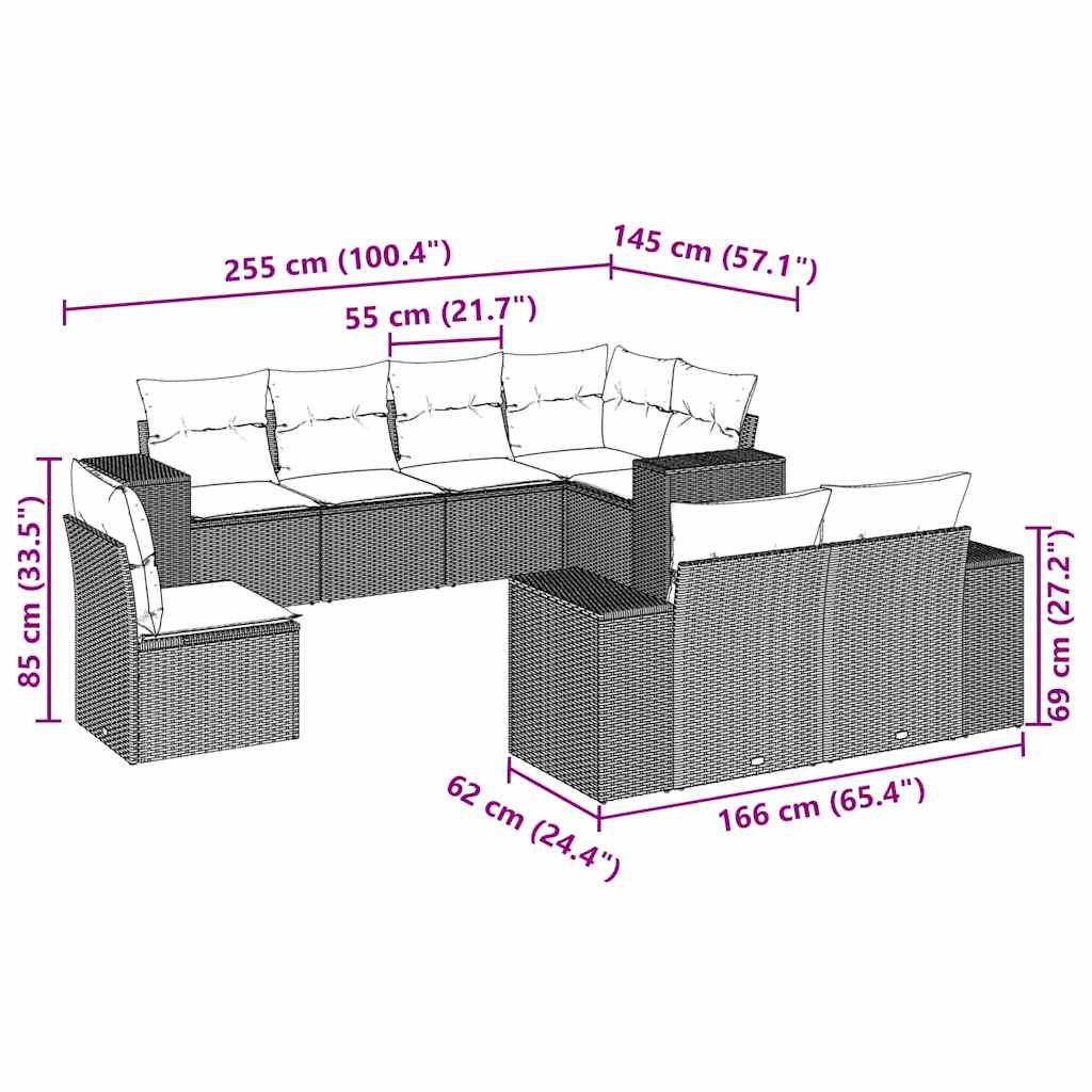 Set Divano da Giardino 8pz con Cuscini Grigio Chiaro Polyrattan - homemem39
