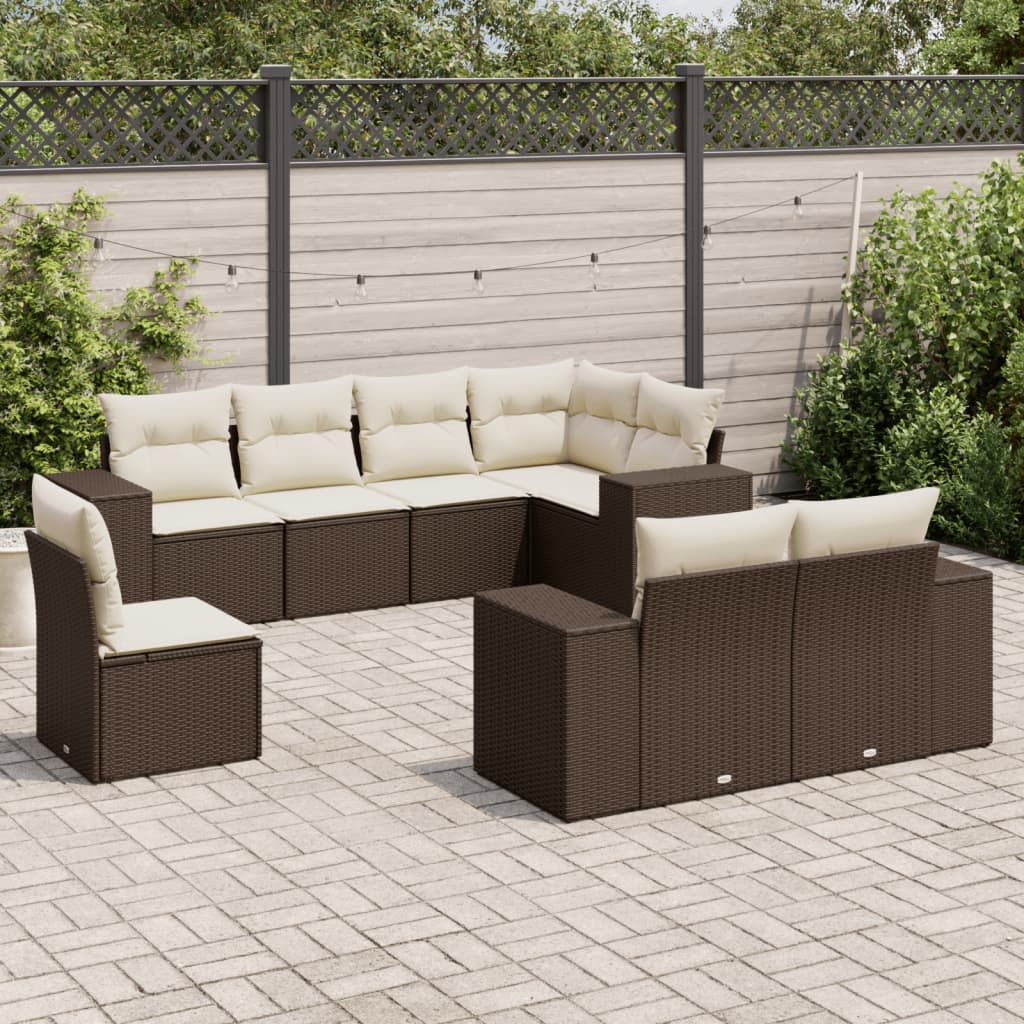 Set Divani da Giardino 8 pz con Cuscini Marrone in Polyrattan - homemem39