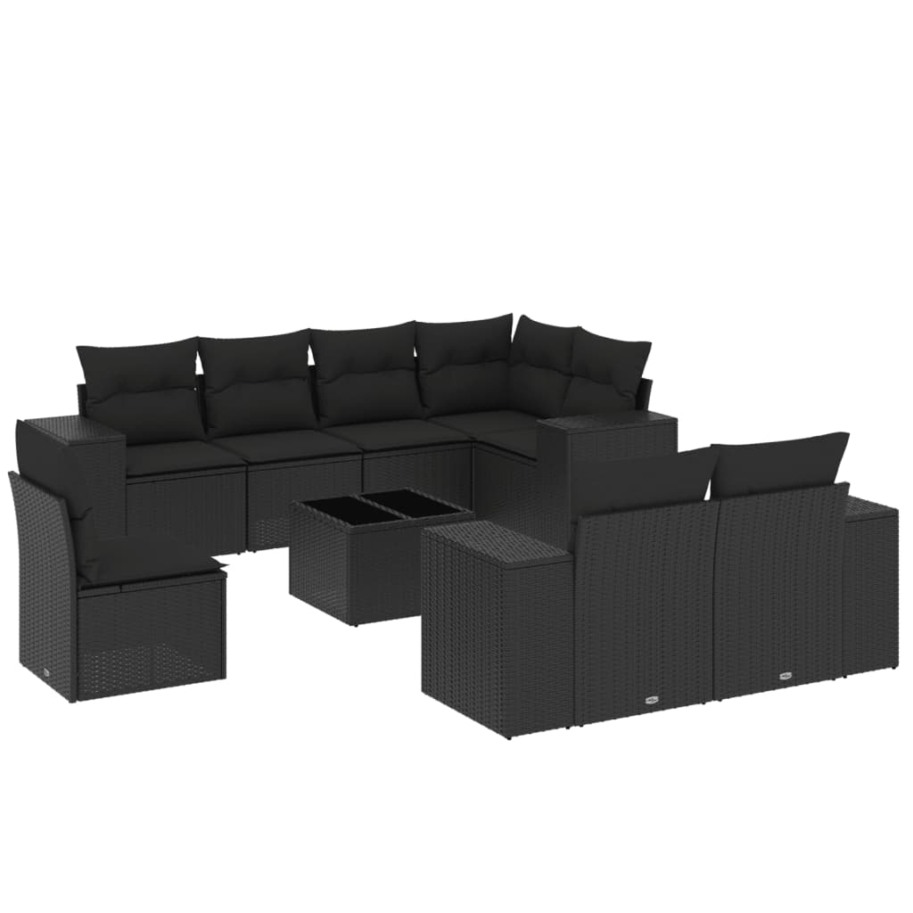 Set Divani da Giardino 9 pz con Cuscini Nero in Polyrattan - homemem39