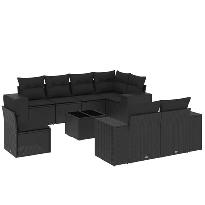 Set Divani da Giardino 9 pz con Cuscini Nero in Polyrattan - homemem39