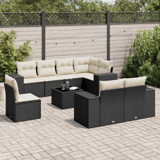 Set Divani da Giardino 9 pz con Cuscini Nero in Polyrattan - homemem39
