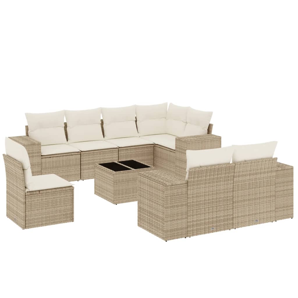 Set Divano da Giardino 9 pz con Cuscini Beige in Polyrattan - homemem39