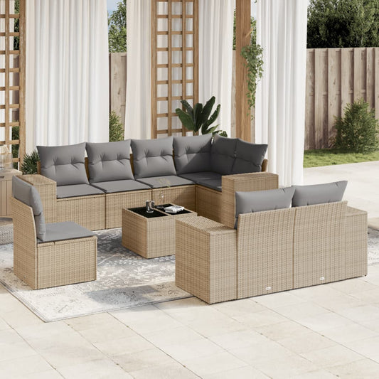 Set Divano da Giardino 9 pz con Cuscini Beige in Polyrattan - homemem39