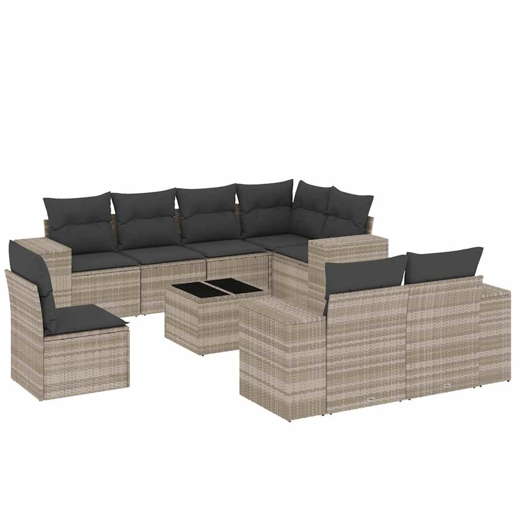 Set Divano da Giardino 9pz con Cuscini Grigio Chiaro Polyrattan - homemem39