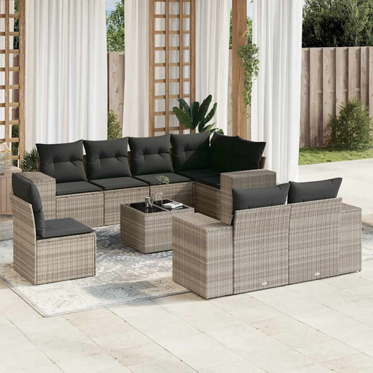Set Divano da Giardino 9pz con Cuscini Grigio Chiaro Polyrattan - homemem39