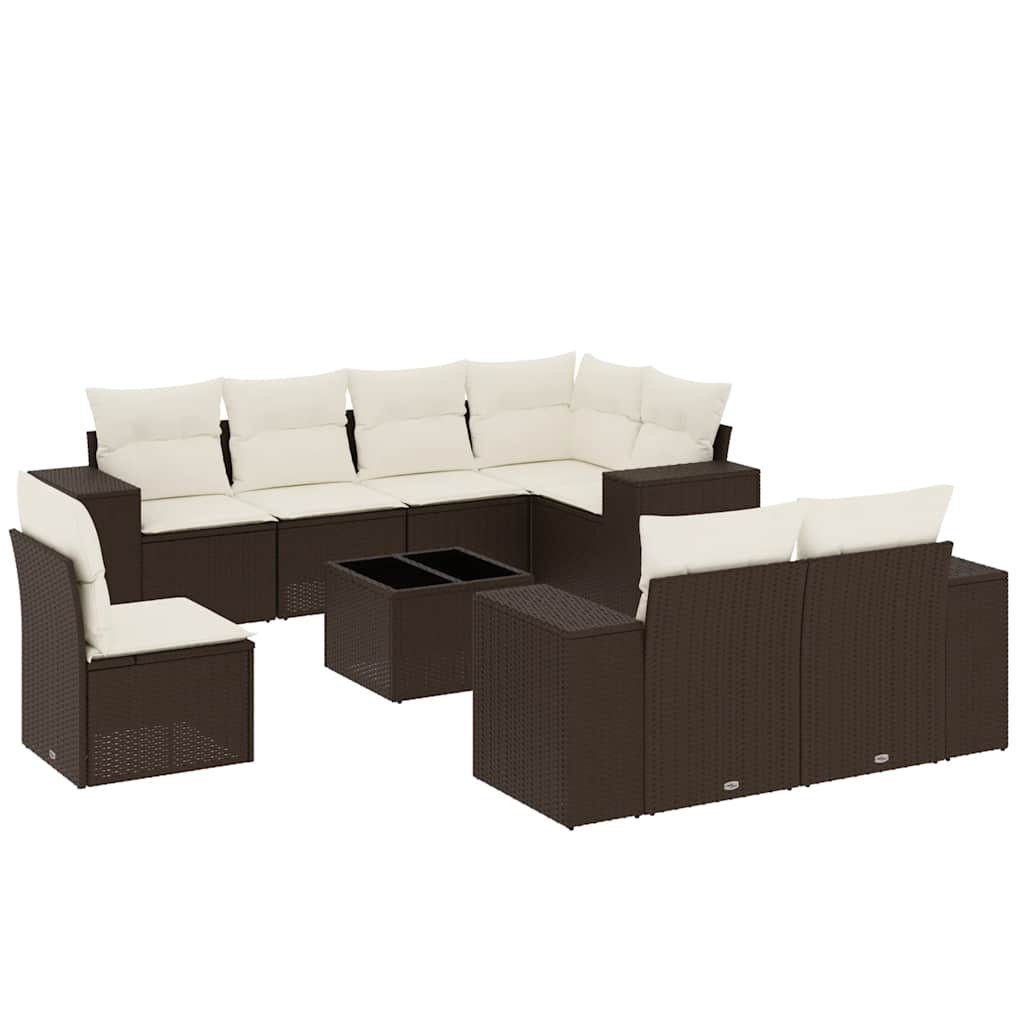 Set Divani da Giardino 9pz con Cuscini Marrone in Polyrattan - homemem39