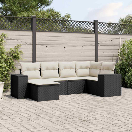 Set Divano da Giardino 6 pz con Cuscini Nero in Polyrattan - homemem39