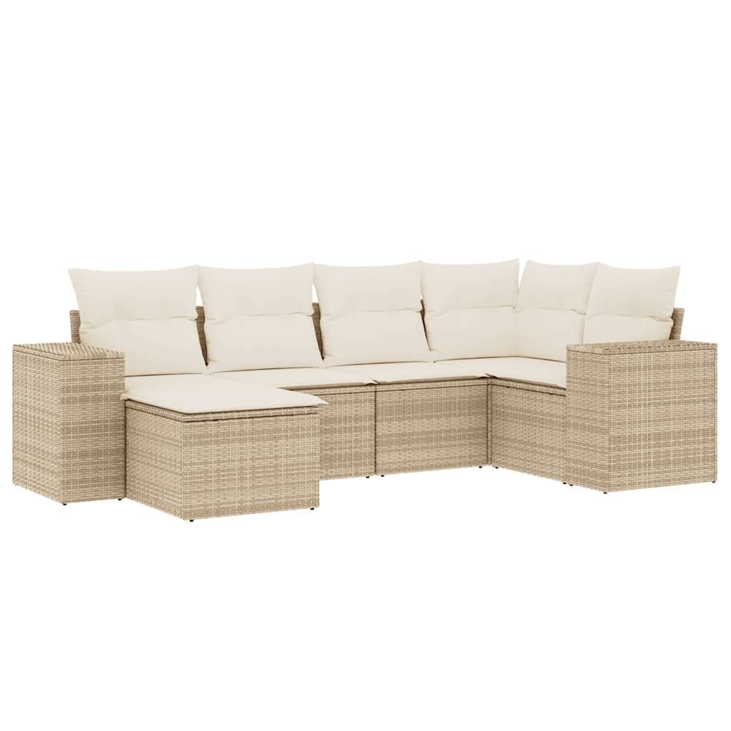 Set Divano da Giardino 6 pz con Cuscini Beige in Polyrattan - homemem39