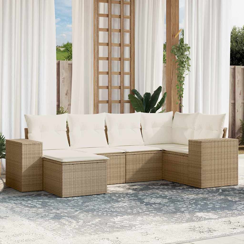 Set Divano da Giardino 6 pz con Cuscini Beige in Polyrattan - homemem39
